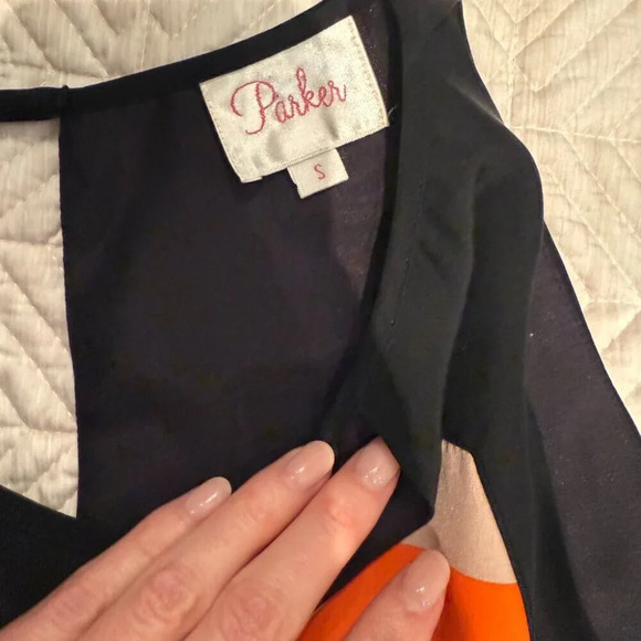 Orange Geometric Print Dress, Parker, US S - Picture 5 of 5